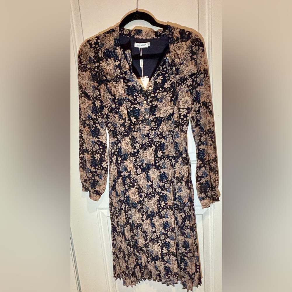 Long Sleeve Dress - Navy & Mauve Floral Print